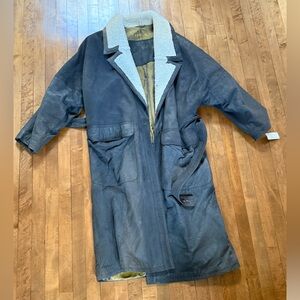 Black Washed Leather Vintage Trench Coat